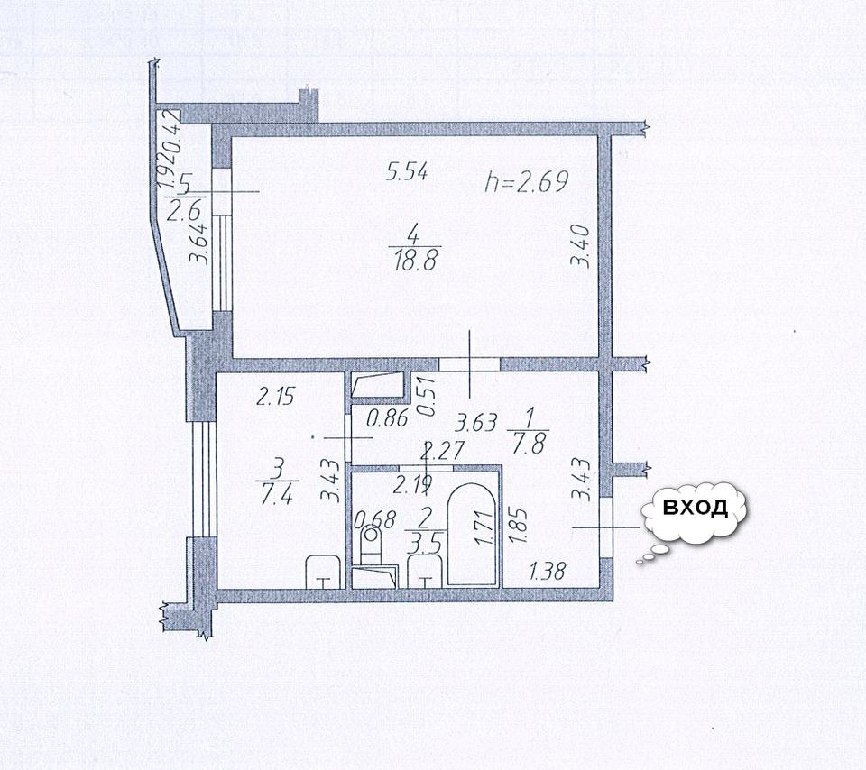 1-к кв, 38.0 м²